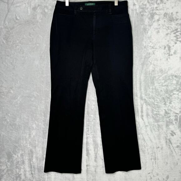 Lauren Ralph Lauren Adelle Pant Womens 6 Black Flat Front Mid Rise Stretch - Picture 1 of 9